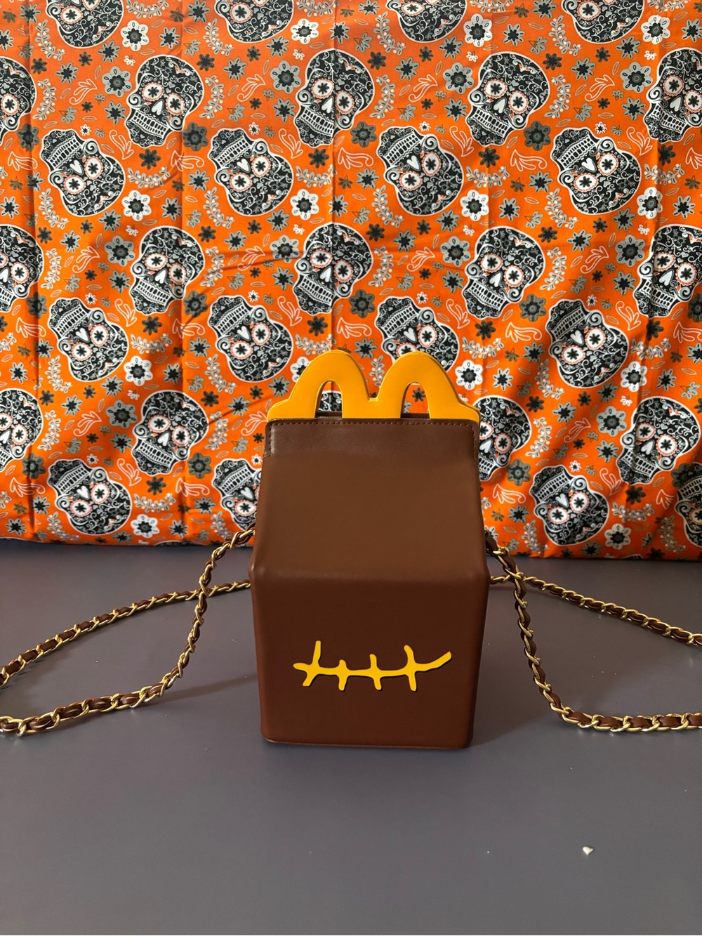 Playful Brown Novelty Crossbody Bag with Yellow Accent